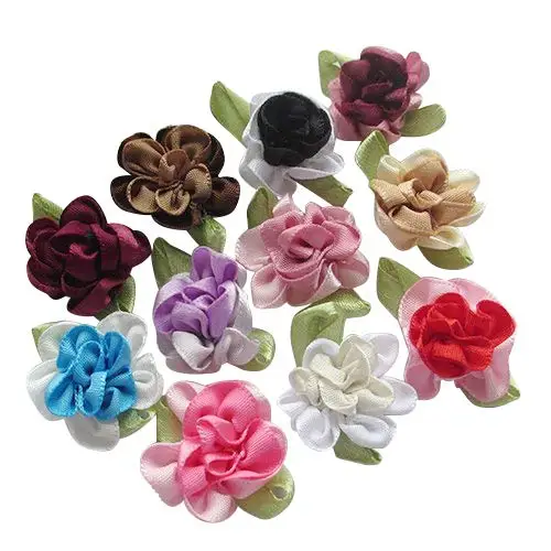 

suoja 10pcs/pack ribbon flowers with leaf handmade flowers apparel sewing appliques DIY accessories U PICK