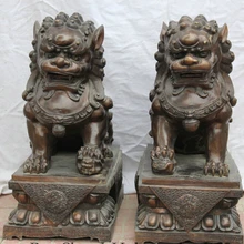 Bi002852 2" Китайский Народный Фэншуй Бронзовый Foo Фу Собака Сын Guardion Лев Бал Статуя Пара