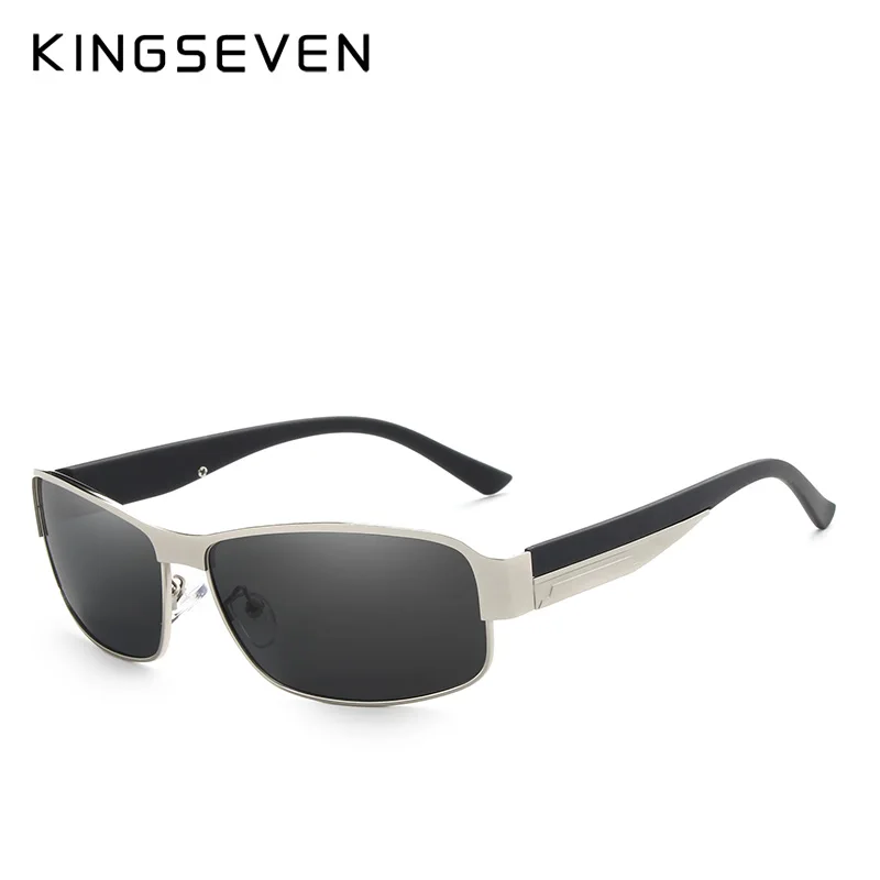 KINGSEVEN Fashion Sunglasses Men Driving Sun Glasses For Men Brand Design High Quality Eyewear Male - Цвет линз: Silver Gray