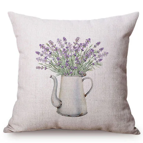 Colorful Nordic Floral Vase Glass Jar Home Sofa Small Fresh Decorative Cushion Cover Chic Purple Flower Cotton Linen Pillow Case M109-5