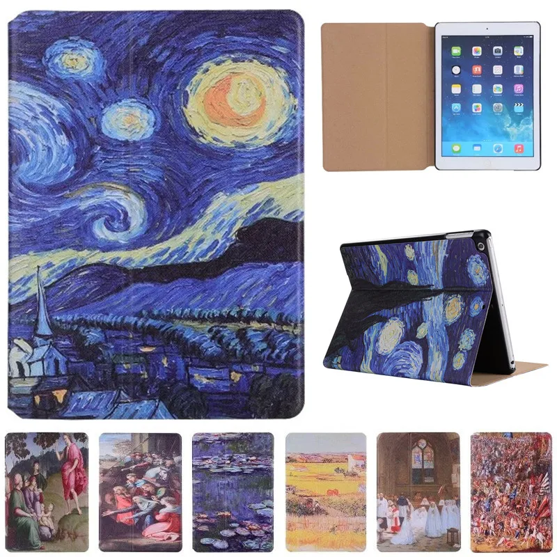 

For Ipad 9.7" 2017 Vincent Van Gogh Starry Sky Oil Painted Leather Case For Apple Ipad 9.7" 2017 A1822 A1823 Tablet Cover Cases