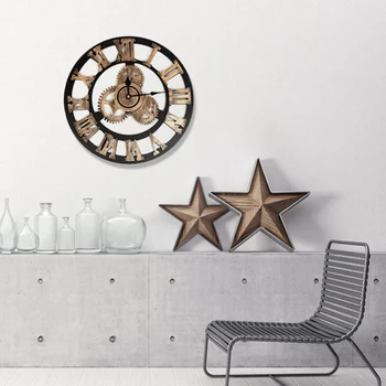 

DIA 40cm Vintage Clock European Retro Handmade 3D Gear Wall Clock Home Living Room Decorative Clock