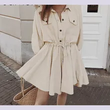 Vintage Solid Lantern Sleeve Short Mini Dress Turndown Collar Lace Up Linen Dresses Button Spring Casual Women Dress Vintage Solid Lantern Sleeve Short Mini Dress Turndown Collar Lace Up Linen Dresses Button Spring Casual Women Dress