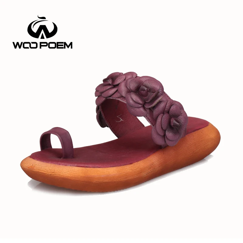 

WooPoem Summer Outside Beach Shoes Woman Genuine Leather Women's Shoes Sweet Fashion Slides Women Sandals Flowers Slippers 993