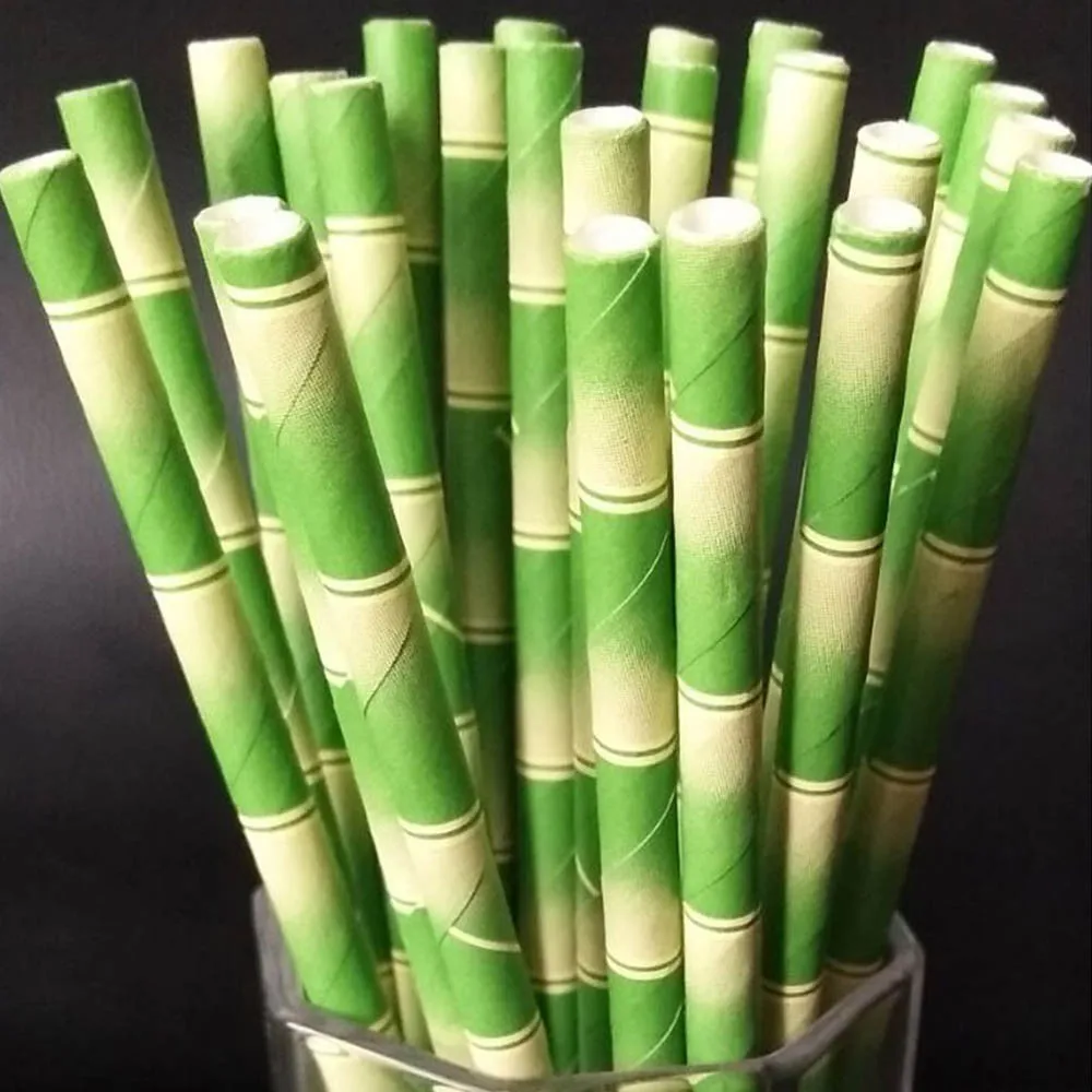 

25 pcs Bamboo Pattern Paper Straw Decoration Wedding Party Supplies Creative Straw bar accessories paper cocktail straws #007
