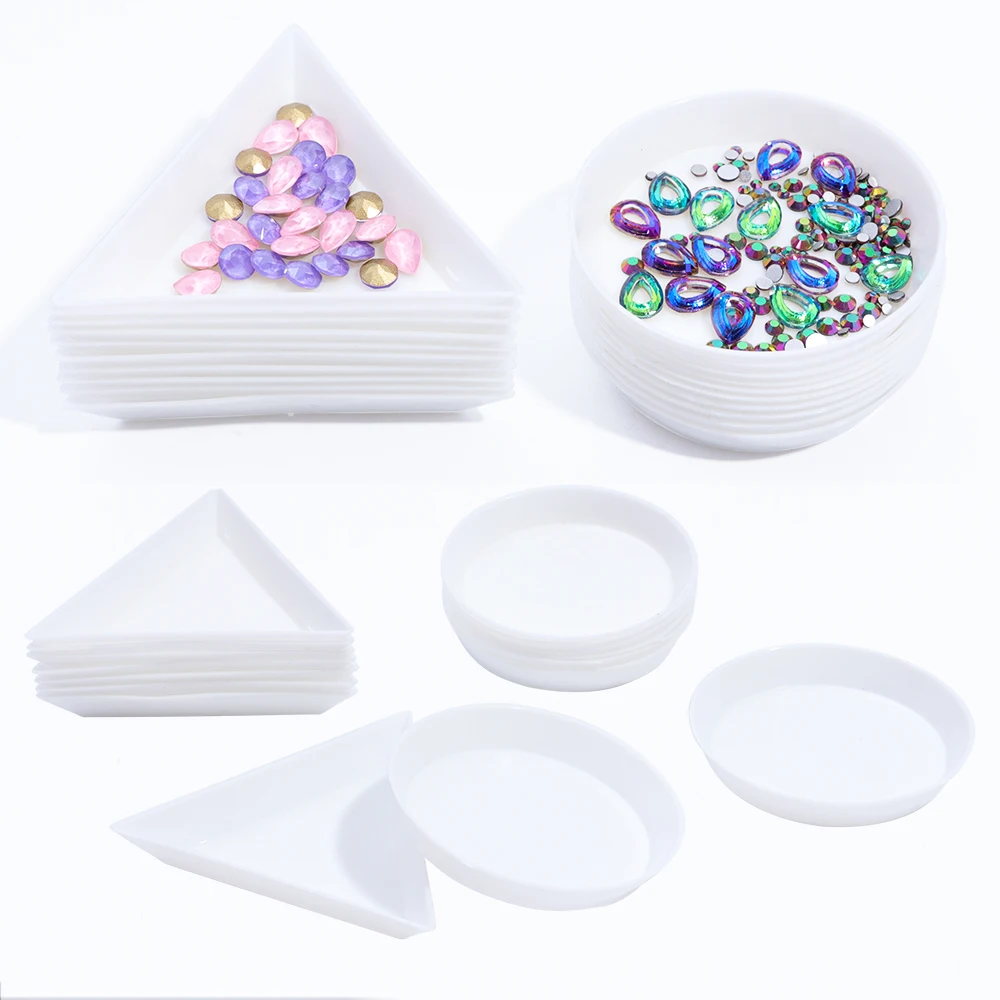 

5pcs Round Triangle Plastic Rhinestone Nail Art Box Plate Tray Holder Storage Container Jewelry Glitter Cup Manicure Tool LAA11