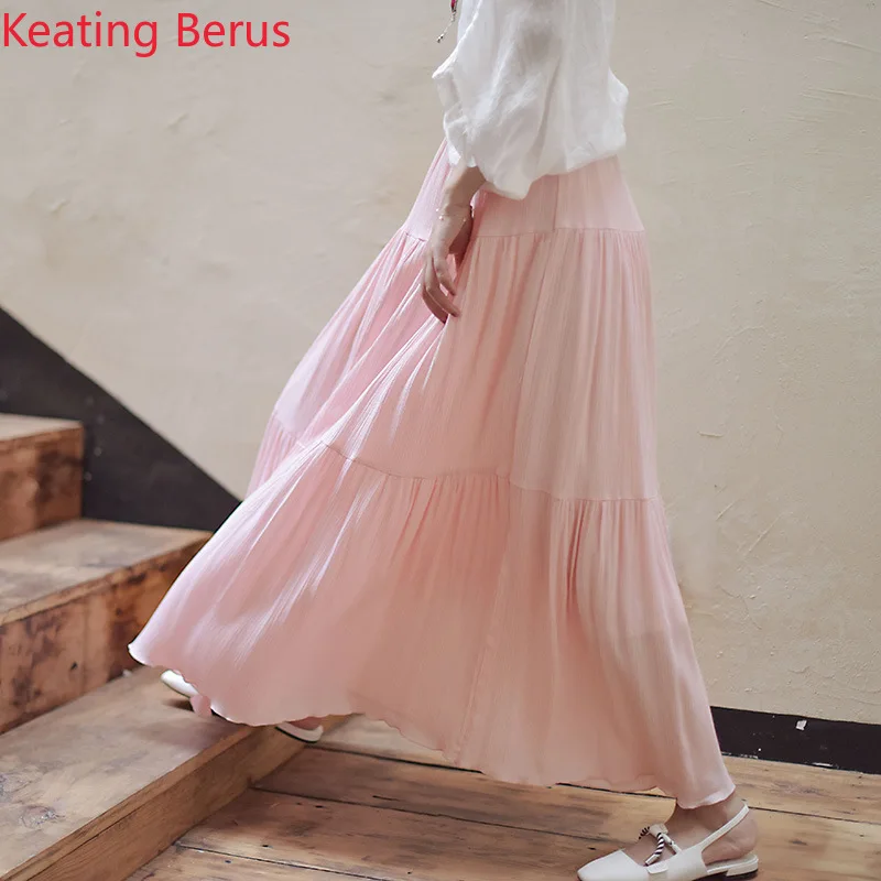 

2019 Women's Summer Skirt Loose Large Size Pleated Cotton and Linen Literary Casual Skirt Beach Style Skirt 0954
