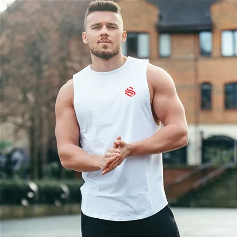 

2019 Summer New men Cotton Casual Fitness O Neck Vest Men Gyms jogger Bodybuilding sleeveless sweatshirt Brand Tank Tops