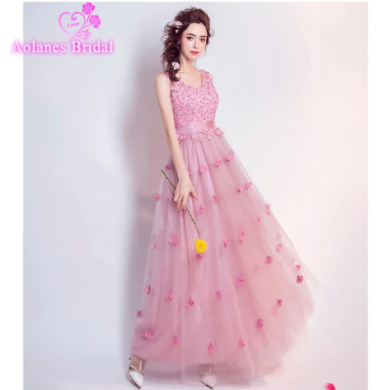 2017 New arrival pink party evening dresses Long dress Vestido de Festa A line appliques gown