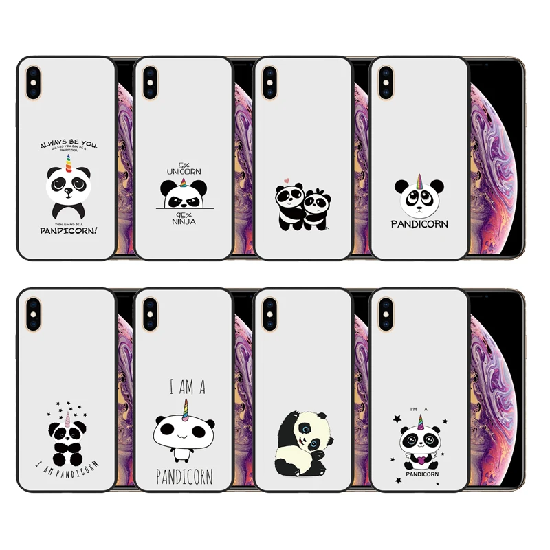 Cute Cartoon Animals Pattern for iPhone XS Max Black Silicone Panda Phone Cover Capa Fundas | Мобильные телефоны и
