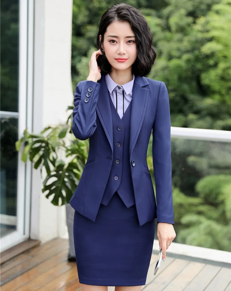 Ladies Business Work Wear Suits Formal Professional Blazers With 3