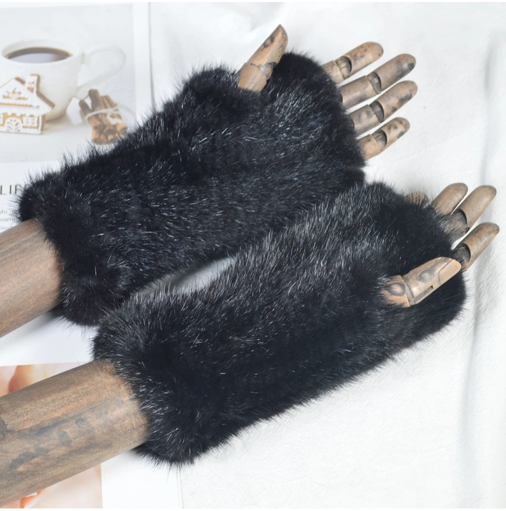 Горячая Распродажа, женские перчатки из натурального меха норки, женские вязаные меховые без пальцев, зимние перчатки из натурального меха норки, варежки из натурального меха норки