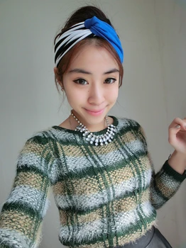 

T17570 fashion new stripe print headband headband cotton block hair Twist Elastic Turban Headband for women