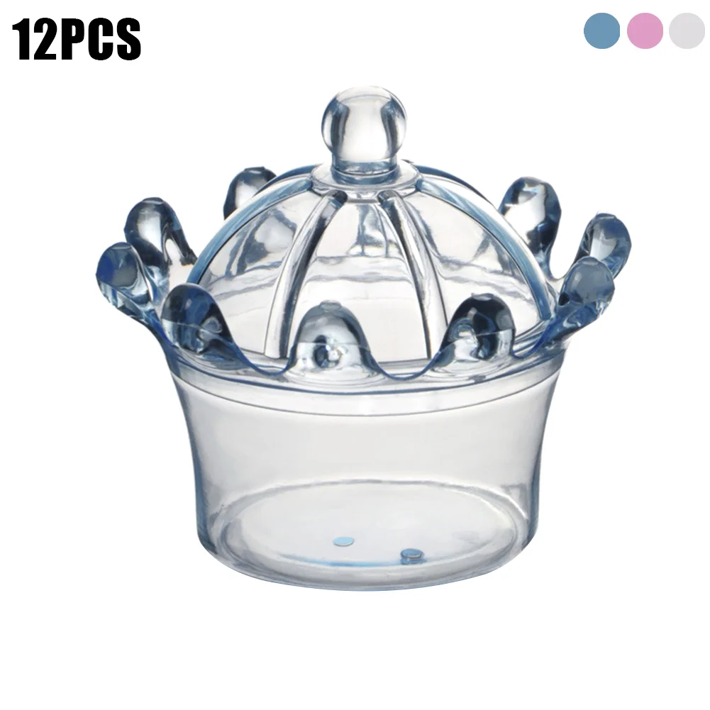 

Hot 12Pcs Crown Shape Plastic Candy Box Wedding Birthday Party Candy Bar Decor Supplies LFD