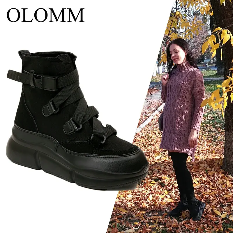 

2019 New Arrival Canvas Ankle Boots For Women Hook Loop Platform Boots Fashion Punk Black Boots Flat Shoes Winter Boots TD-138