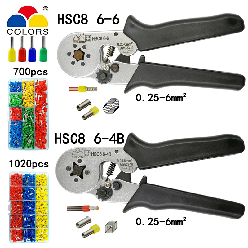 Цвета HSC8 6-6/6-4B обжимные плоскогубцы 0,25-6 мм2 23-10AWG для трубчатых терминалов бренд мини Тип круглый нос европейские плоскогубцы инструменты
