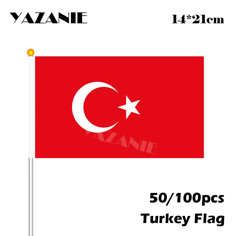 YAZANIE 14*21 см 50/100 шт. Турции мире Национальный флаг турецкий Пользовательские Размахивая волна руки флаг дешевый заводская цена флаг питания