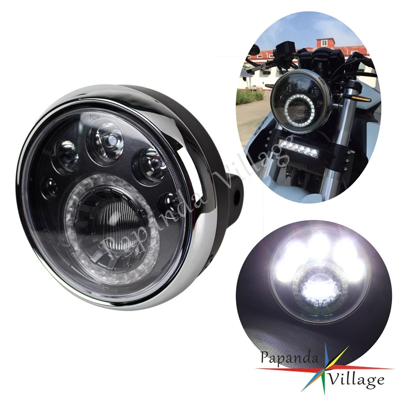 Motorcycle 12V E mark LED Front Headlight 7" Round Headlampts High Low