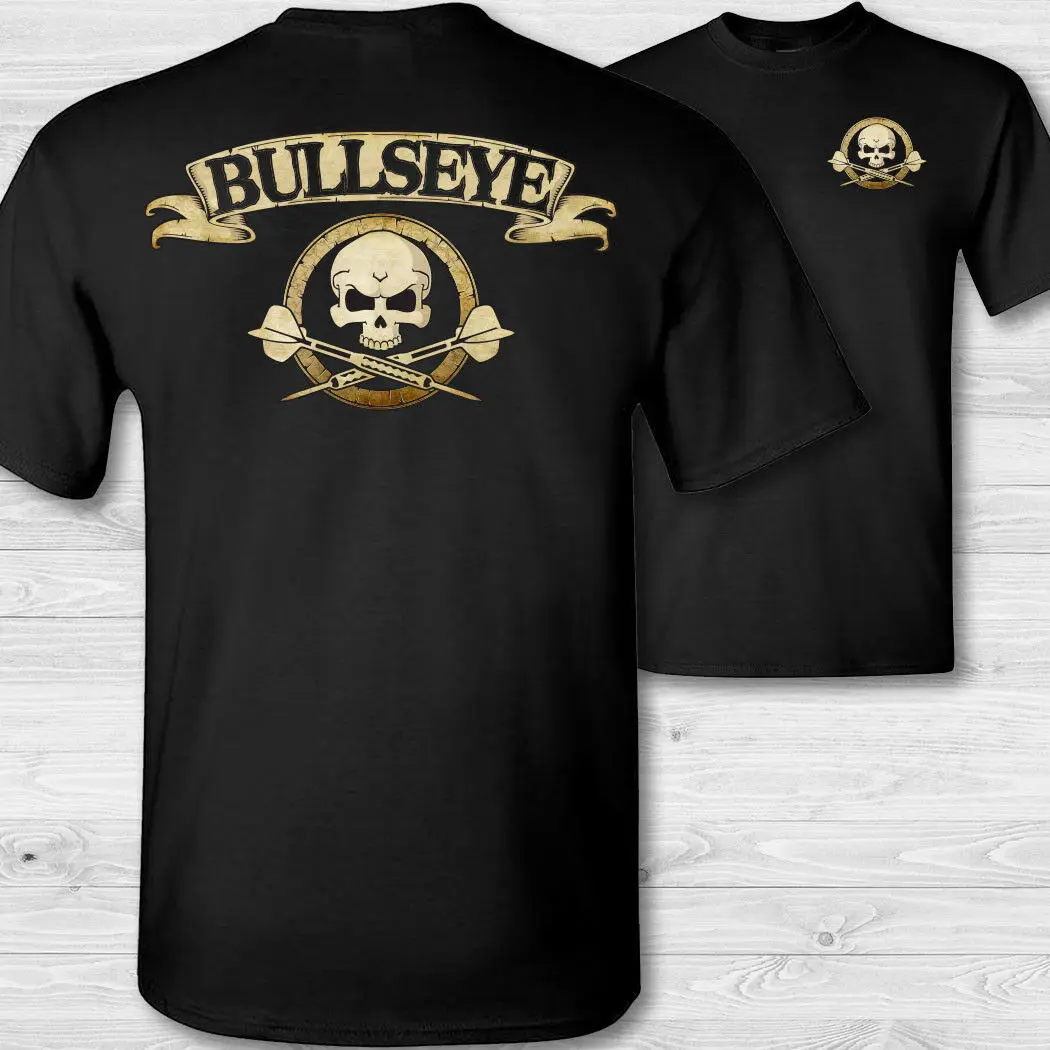Дартс футболка с черепом и костями, рубашка с черепом bullseye, дротики для бросания Значок Футболка с двойной стороной