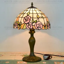 12 дюймов плоти страна цветы Тиффани настольные лампы страна Стиль цветное Стекло лампа для Спальня прикроватная лампа E27 110-240V