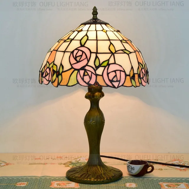 12inch Flesh Country Flowers Tiffany Table Lamp Style 12inch Flesh Country Flowers Tiffany Table Lamp Style Stained Gl For Bedroom Bedside E27 110 240v