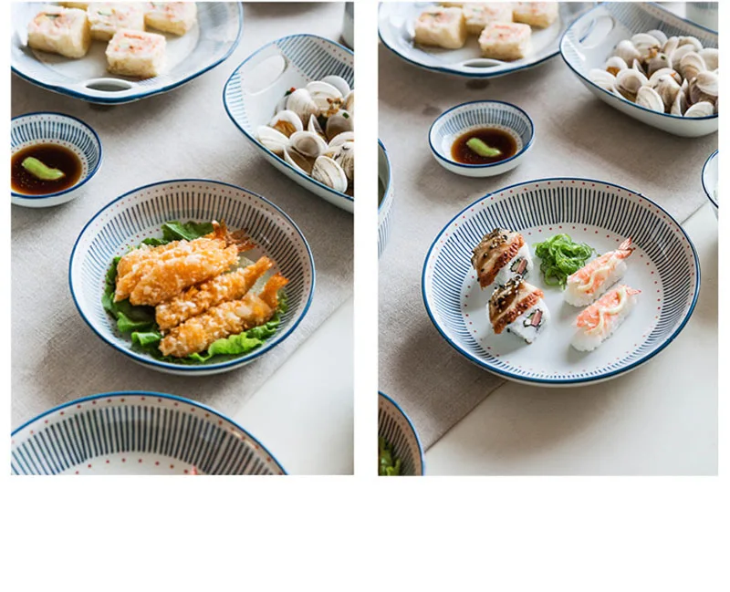 Японская подглазурная Цветная Керамическая Посуда домашняя обеденная тарелка с ручкой Procelain блюдо чаши для риса и супа горшок чашка ложка набор