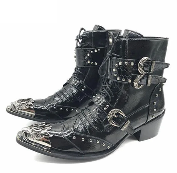 Nieve 2 Botas Pie Color Zapatilla Kaeve Puntiagudo Vaquero Tobillo color Del Dedo Hombres 1 Zapatos Otoño color 3 Militar Planos Cuero Los Metal De Genuino Marrón zgzwq0