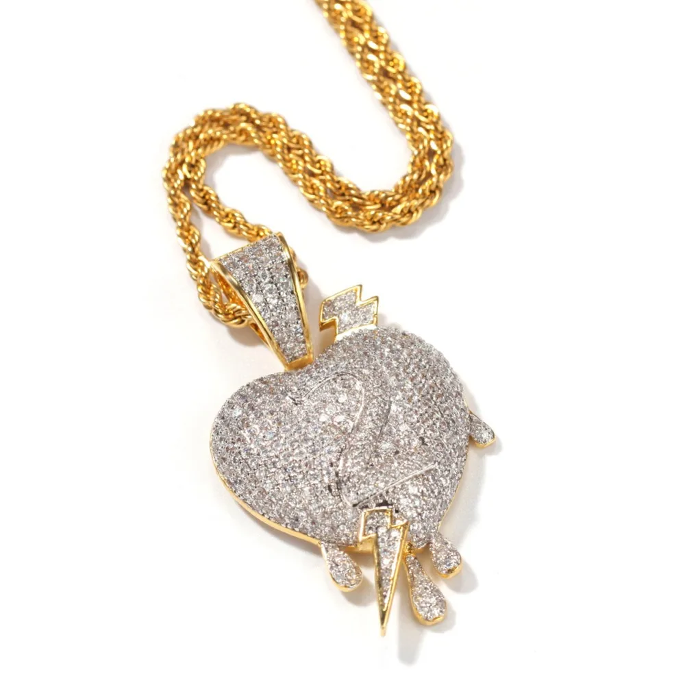 

Men Hip hop lightning Heart Pendant Necklaces AAA Zircon High quality Women Hiphop Pendants Necklace Charm jewelry lover gifts