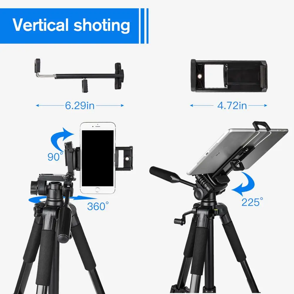  55inch Phone/Camera Tripod Professional Portable Travel Aluminum Tripode with Phone Holder for iPho