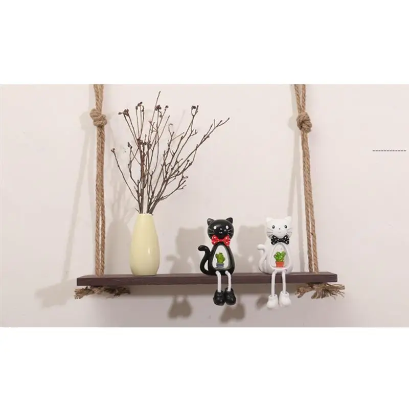 

Wooden Hanging Shelf Swing Rope Floating Shelves 3 Tier Jute Rope Wall Display Rack