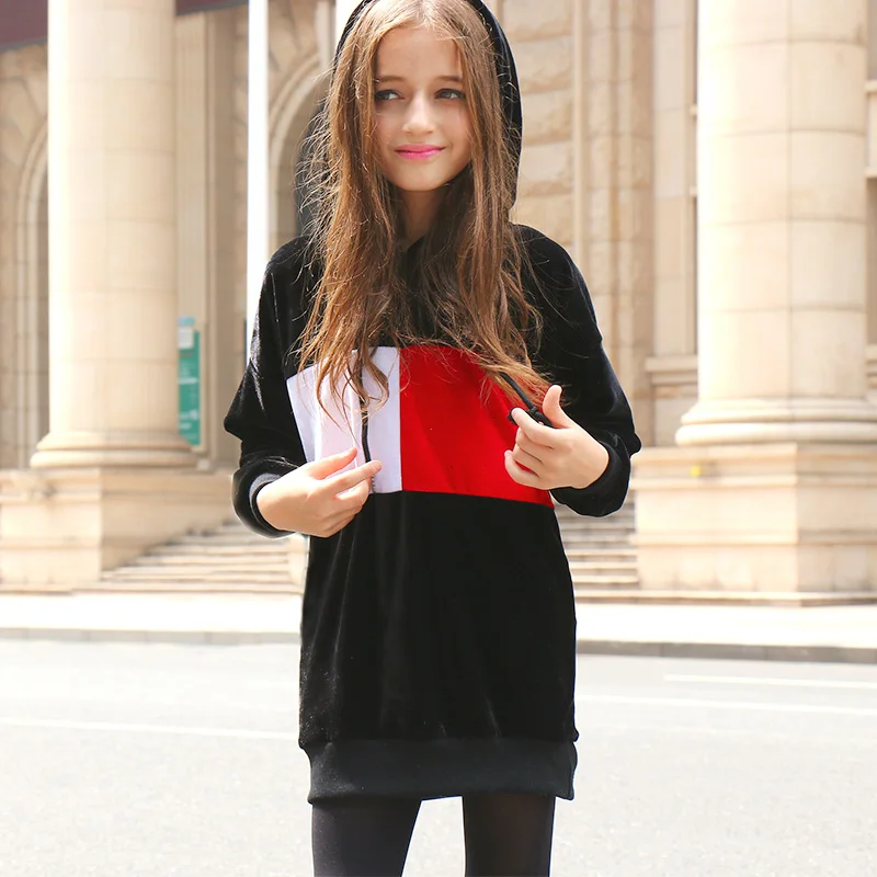 

2017 New Year Girl Autumn Winter Hoodies Soft Velvet Sweatshirt Long Style Cool Warm Kids Cloth For Age 8 9 10 11 12 13 14 15 16
