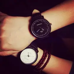 Модные унисекс часы час Для женщин Для мужчин Искусственная кожа ремень круглый Сталь случае кварцевые наручные часы пара Гай
