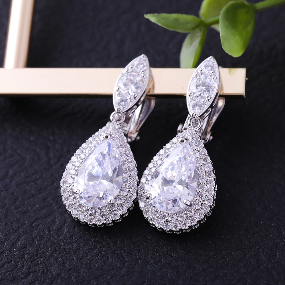 Luxury Cubic Zirconia Drop Earrings Clear Zircon Stone Dangle Earring