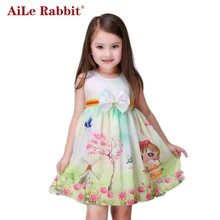 AiLe Rabbit/новое платье для девочек Детские платья с принтом детская одежда с бантом и ветряной мельницей детское праздничное платье летняя одежда для девочек, размер