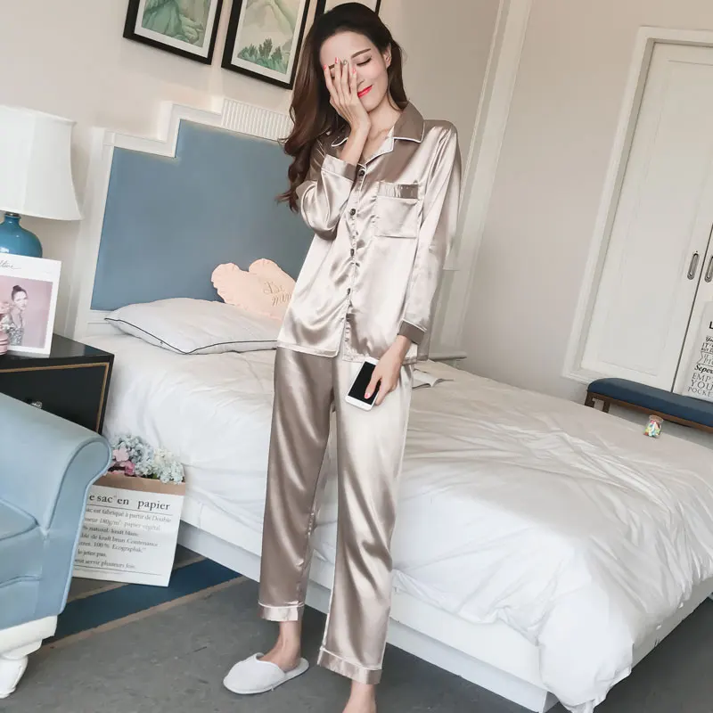 

Women's pajamas Silk pajamas women's thin section sexy summer 2 suit ice silk long-sleeved silk home service spring summer