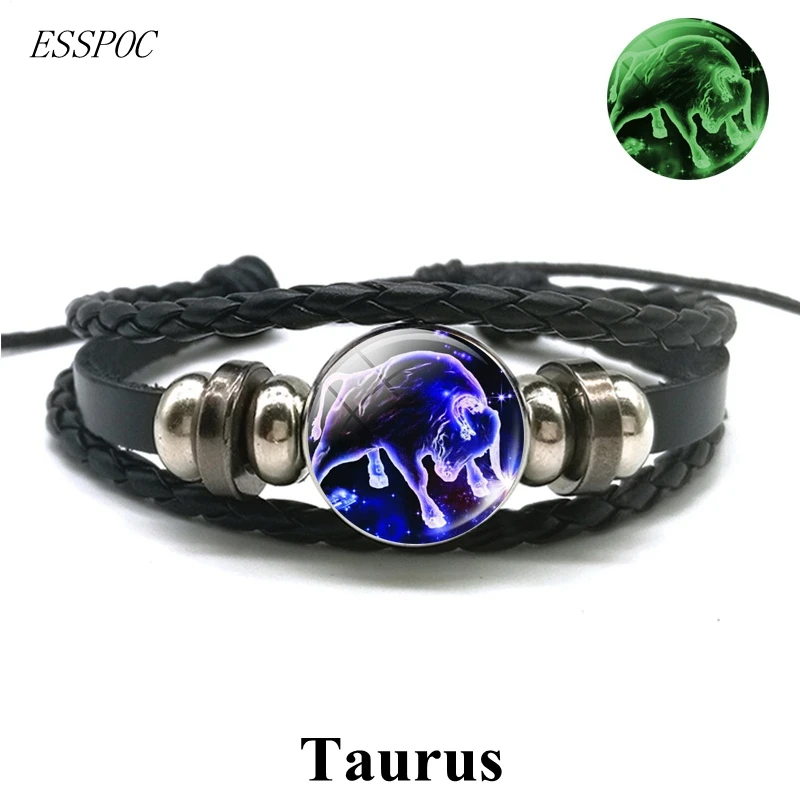 Светящийся кожаный браслет с 12 созвездиями Gemini Leo Libra Scorpio Sagittarius мужской знаками