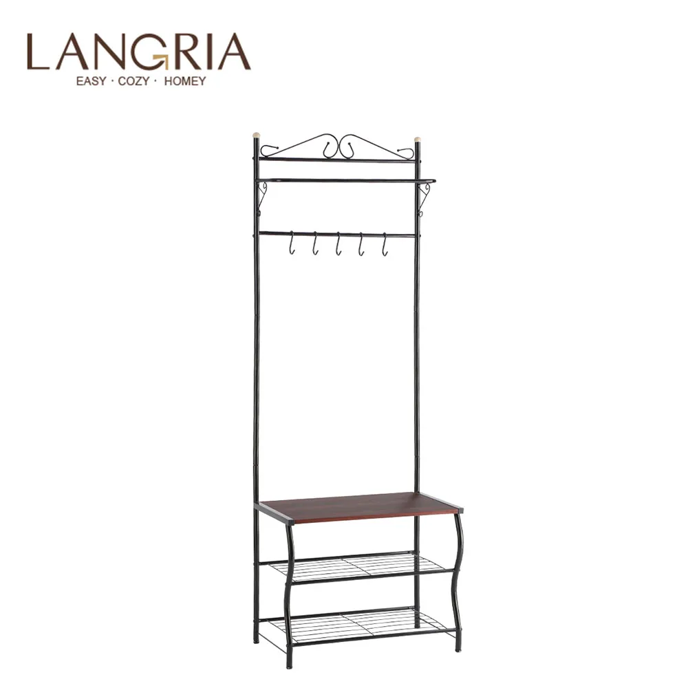 LANGRIA Entryway металлическая скамейка для хранения обуви с вешалкой пальто 3 яруса и 5