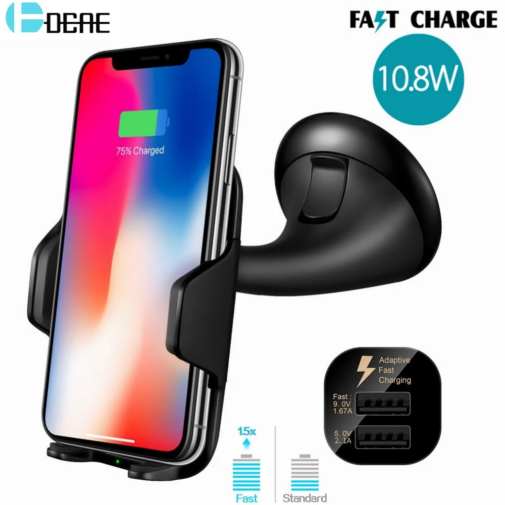 DCAE 10W Qi Wireless Charger Car Holder for iPhone 8 X XS MAX XR Car Wireless Charging Pad Mount Fast For Samsung S9 S8 Note 8 9