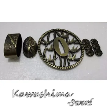 

Japanese Samurai Sword Katana Tsuba Hand Guard Fuch Kashira Menuki Set Zinc Alloy Fitting Brand New Green Bronze Plating