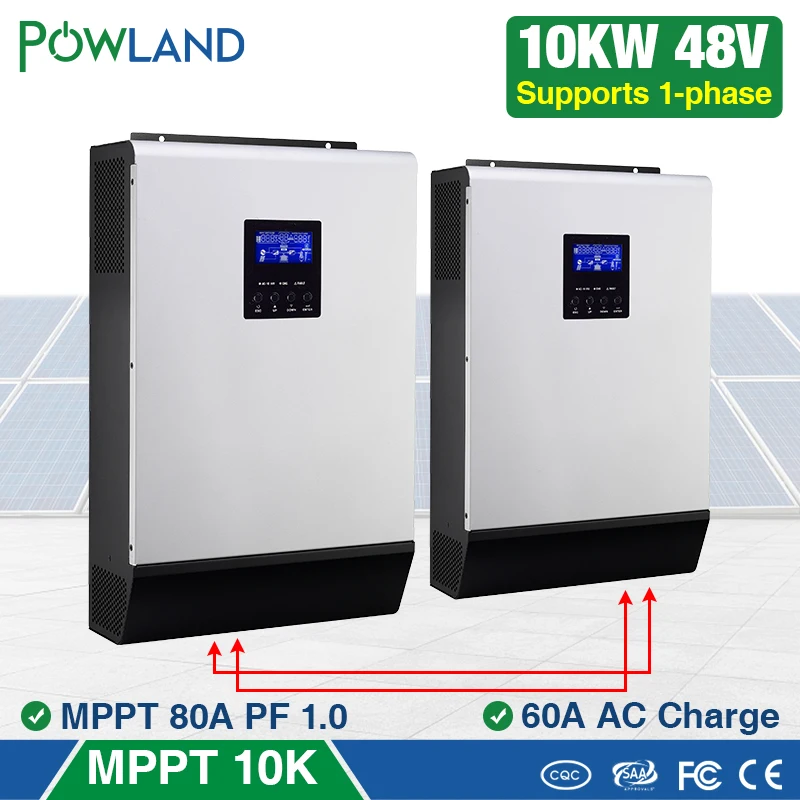 

10KW Solar Inverter 80A MPPT Off Grid Inverter 48V 220V Pure Sine Wave Hybrid Inverter With 60A Battery Charger inversor solar