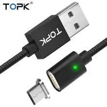 TOPK Magnético Indicador LED Cable Micro USB 2.4A Carga Rápida Mejorada de Nylon Trenzado USB Cable Cargador para Teléfonos Micro USB