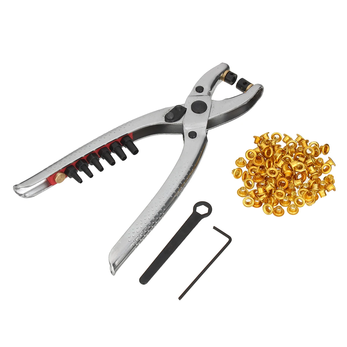 

1 Set Metal Rivets Eyelet Hole Punch Pliers Tool with 100pcs Eyelets Grommets 2pcs Tool For Shoes Bags Leather Belt