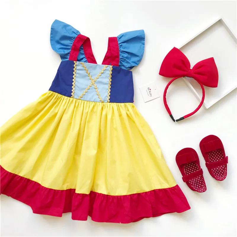 

2019 Summer Design Cosplay Dance Perform Baby Girls Snow White Princess Dresses Ruffles Patchwork Kids Dress Cotton Ball Gown
