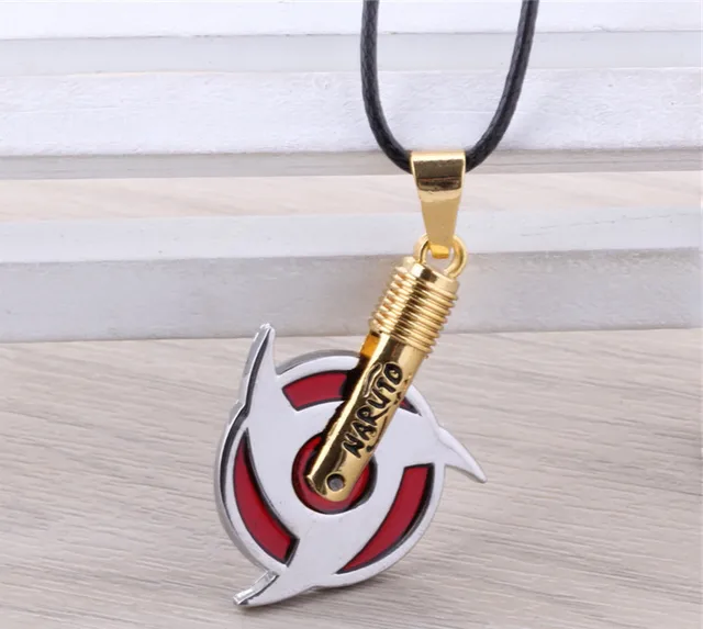 anime naruto kakasi menulis mata roda logam kulit liontin kalung