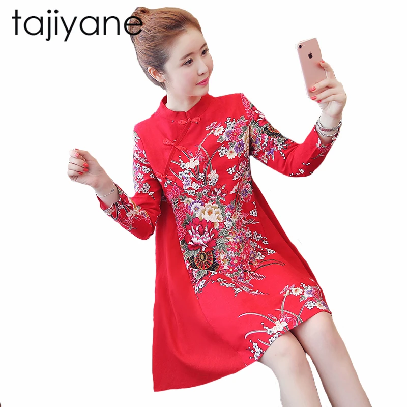TAJIYANE 2018 Новое красное черное китайское женское платье Cheongsam сексуальное