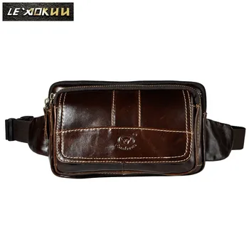 

Quality Leather men Casual Fashion Travel Crossbody Waist Belt Bag Chest Sling Bag Cowhide Design Phone Cigarette Case Pouch 341