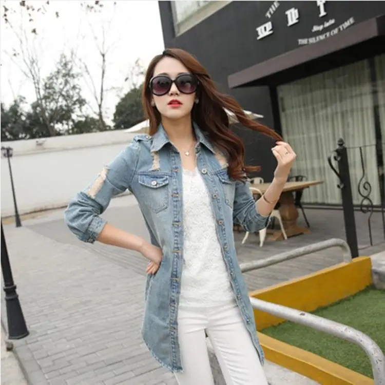 long length denim shirt