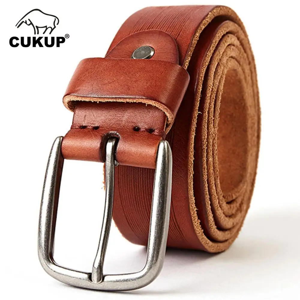 

CUKUP Simple Design Pin Buckle Male Casual Styles Jeans Belt for Men Pure Quality Solid Striped Cow Skin Leather Belts NCK307