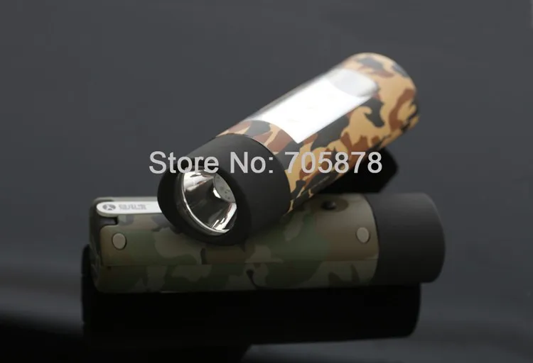 hand crank generator with flashlight woodland camo and desert camo