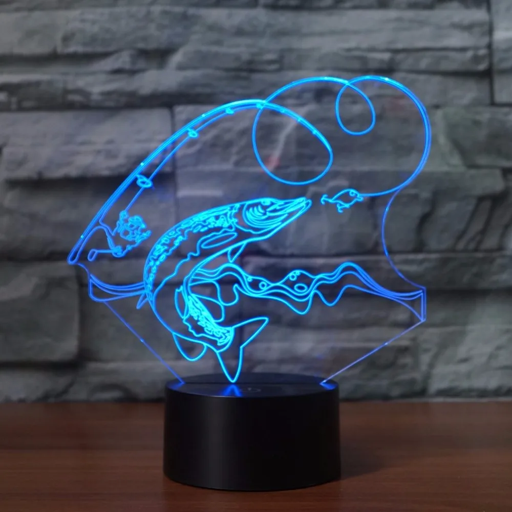  Creative Fishing 3D Lamp USB led night light Remote Switch 7 Color Change Indoor Lamp Hook Carp Fis